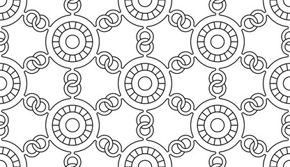 Seamless vector pattern. Black and white linear drawing. Coloring book, colouring page for children and adults. Abstract geometric design. Monochrome illustration. Easy to edit color and line weight