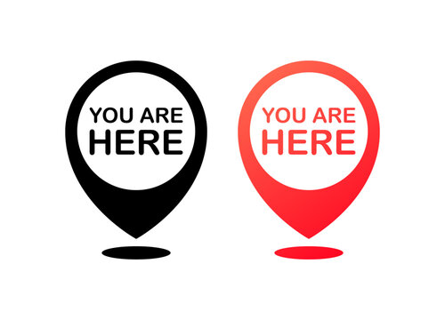Are you here. Flat, color, you're an icon here. Vector icons.