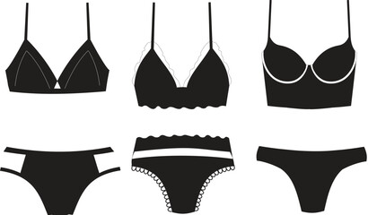 Black silhouette of women lingerie bra and underwear - obrazy, fototapety, plakaty