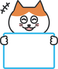 Cartoon orange tabby cat informing delighted news with a copy space, vector illustration isolated on a transparent background.