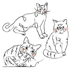 Three cat line art set
