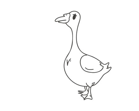 Cute goose isolated on white background, doodle, hand drawn vector illustration