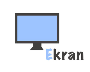 Polish alphabet with the image of the screen. Translation from Polish: screen. vector cartoon hand drawn illustration