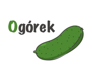 
Polish alphabet with a picture of a cucumber. Translation from Polish: cucumber. vector cartoon hand drawn illustration