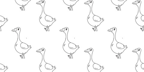 Seamless pattern with drawn cute geese. Doodle vector illustration