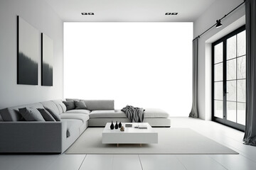 Modern living room with a cropped wall / mural
