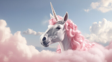 Obraz na płótnie Canvas white horse on the sky background unicorn 