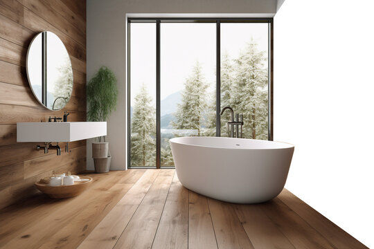 Modern casual bathroom in a Lodge in the Alps, cropped wall