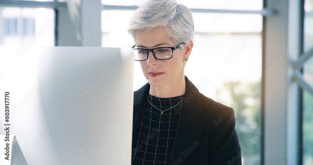 Poster email, business and a woman with a computer in an office for communication and administration. corpo