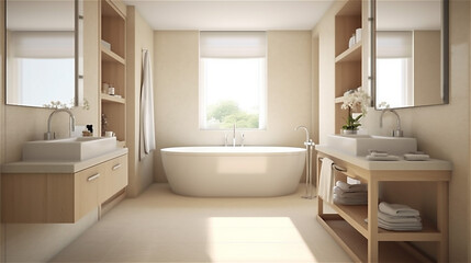 Naklejka na ściany i meble Generative AI, Zen Minimalism: A Serene and Functional Bathroom Design