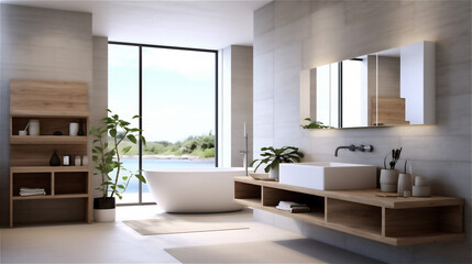 Fototapeta na wymiar Generative AI, Serene Scandinavian Bathroom Design