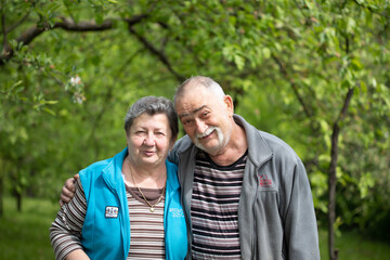 Senior couple at the spring garden.