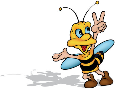 Yellow Smiling Wasp with Raised Hand Showing Victory