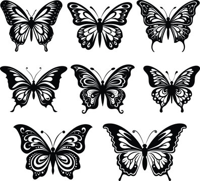 A set of butterflies with different designs