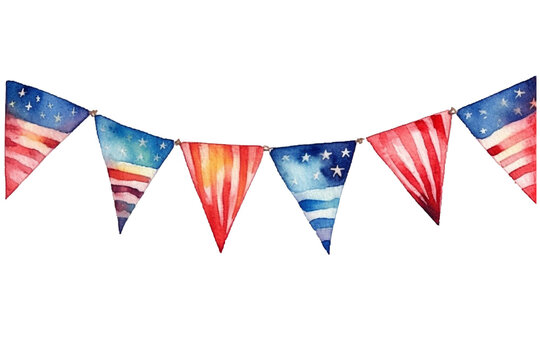 American Flag Garland, Watercolor Clipart created with Generative AI Tools
