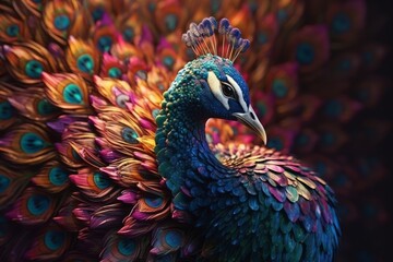 Beautiful peacock with colourful feathers. Colorful peacock, generative Ai