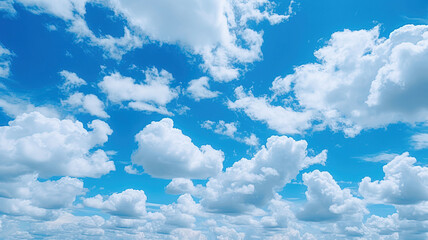 Naklejka na ściany i meble Blue sky with fluffy white clouds background, Generative AI