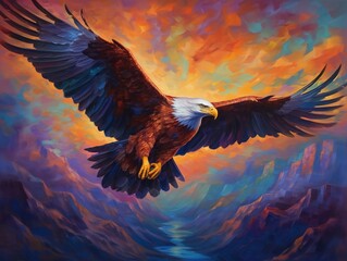 A bald eagle in flight representing freedom - obrazy, fototapety, plakaty