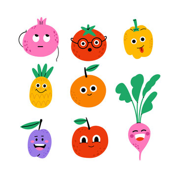 Fruits and vegetables hand drawn illustrations set