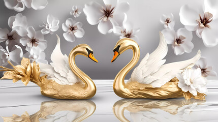 3D Swan lake gold  poster wall art for wall and home or office decoration AI Generated