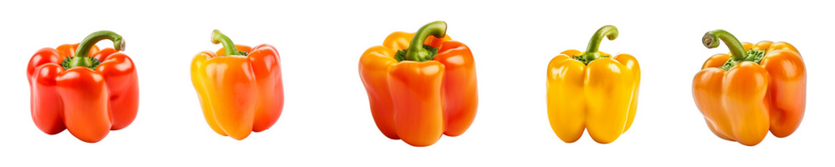 Set of orange bell pepper isolated on transparent background	