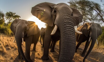 Fototapeta na wymiar Majestic elephant strikes a pose for an impressive selfie in the wild. Creating using generative AI tools