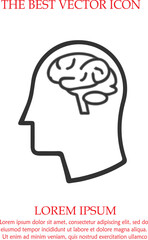 Head with brain vector icon. Simple isolated silhouette symbol.