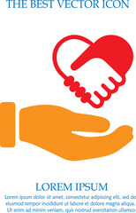 Handshake forming heart in hand vector icon eps 10.