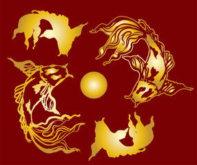 Beautiful line art of gold fish vector illustration.Koi fish for printing on shirt on white isolated background.