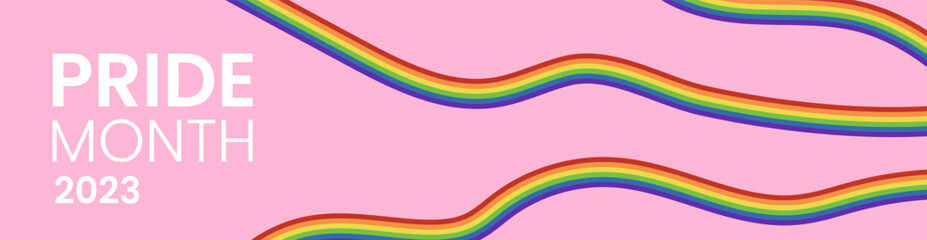LGBT pride month banner. Abstract rainbow stripes or curves.