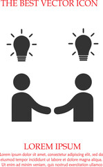 Businessman meeting vector icon. Handshake symbol. Handshake with bulbs. Business deal logo sign. Black and white simple isolate