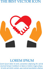 Hands shaking forming a heart vector isolated icon eps 10. Handshake forming heart in hands. Care symbol. Love symbol.