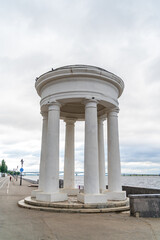 Saratov, Russia. Rotunda. A beautiful white building on six columns. Embankment of Cosmonauts