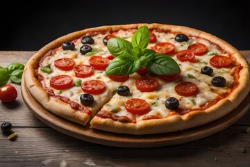 pizza on a wooden table generated by AI technology 