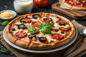 pizza on a wooden table generated by AI technology 