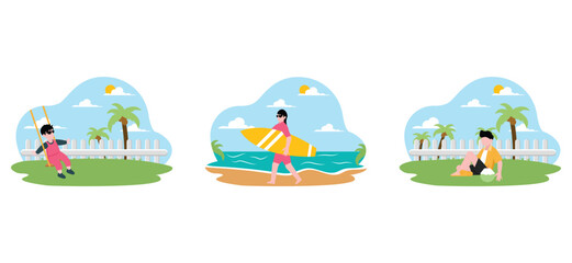 Weekend Activity Flat Bundle Design Illustration