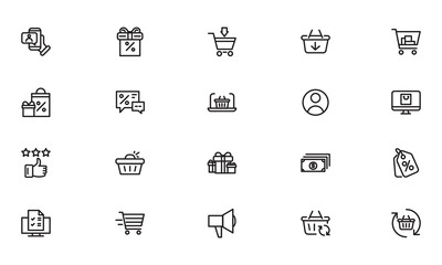 Online shopping application Interface related icon set. line, thin icon set Website sign