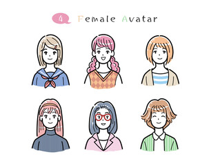 女性 イラスト アバター 上半身 セット 素材 04