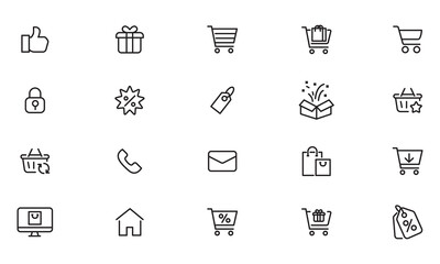 Online shopping application Interface related icon set. line, thin icon set Website sign