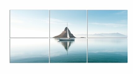 Generative AI : A Minimalist Beachscape Travel Photo, Embracing the Clean White Background and Captivating Beauty of the Coastal Scene