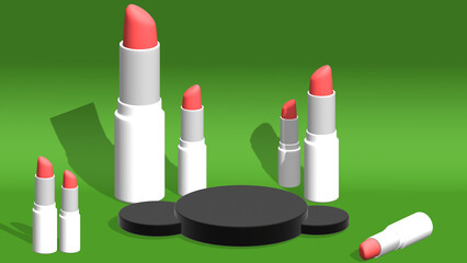 3d realistic natural lipstick on pink podium design template of fashion cosmetics product