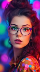 Fototapeta premium neon-punk style trendy fashion young model close-up portrait, ai tools generated image