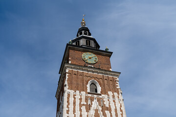 Town Hall Tower in Krakow, Poland. Wieża Ratuszowa Kraków on the Main Market Square, in the Old Town district of Cracow.