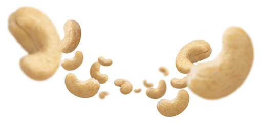 Flying delicious cashew nuts, cut out