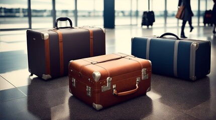An elegant suitcase placed on a airport background, symbolizing the essence of business travel