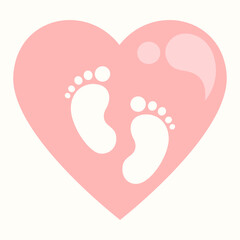 Baby's footprint inside a loving heart vector illustration graphic icon
