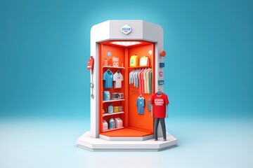 3D Mini Store background, Online Shopping Concept. Generative AI
