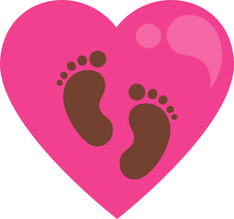 Baby's footprint inside a loving heart illustration graphic icon with transparent background