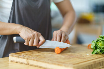 Prepare food  woman is preparing vegetable salad in the kitchen Healthy Food Healthy Cooking