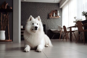 White dog modern room canine. Generate Ai